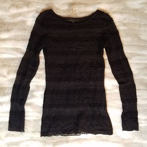 BCBGMaxAzria Black Lace Sheer Striped Top